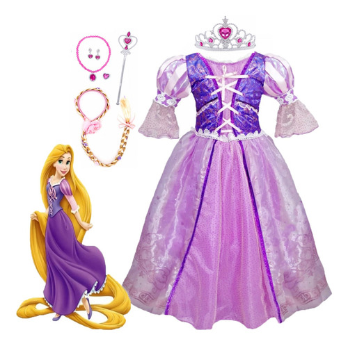 Vestido De Rapunzel Fiesta De Navidad Disfraz Y 6 Accesorios