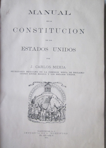 Antiguo Libro Manual De La Constitucion De Estados Unidos 18