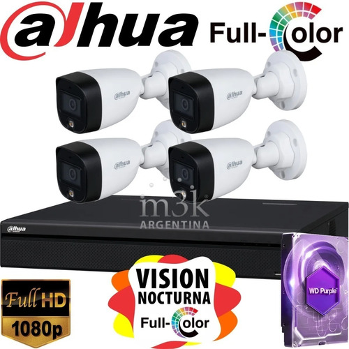 Kit Seguridad Dahua Dvr 4ch+4 Cámaras 2mp Color Noche+disco