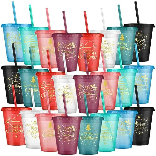 Hsei 24 Pcs Christmas Glitter Tumbler With Straw And Vzdbn