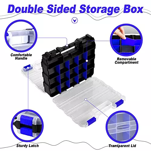 Caja organizadora de herramientas, caja de almacenamiento de piezas  pequeñas, 34 compartimentos, organizadores de hardware de doble cara con  divisores