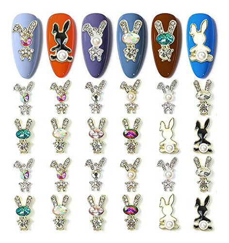 24pcs Charms Conejito Oro Plata Para Uñas Acrílicas