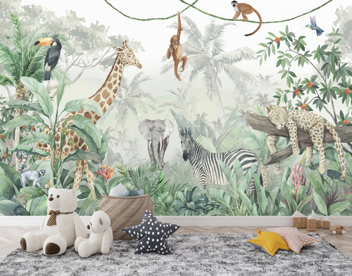Vinilos Mural Infantil Pared Animales Selva Jungla