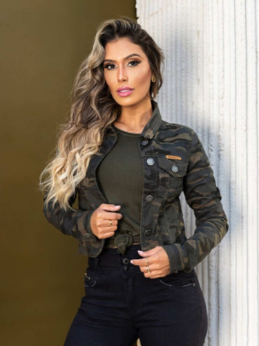 Imagem 2 de 4 de Jaqueta Feminina Revanche Jeans Camuflada Verde Militar