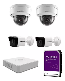 Kit De 4 Cámaras Ip 2mp + Nvr Grabador Poe + Disco Duro 1tb Color Blanco