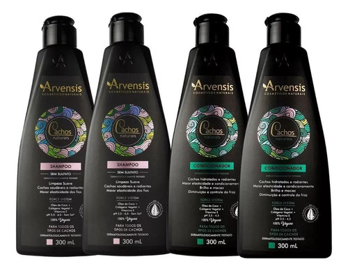 Kit Cachos 2shampoos + 2condicionadores 300ml Arvensis