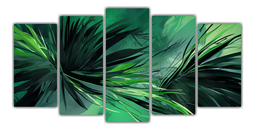 150x75cm Set 5 Lienzos Impresos Hojas De Palma Verde Y Negro