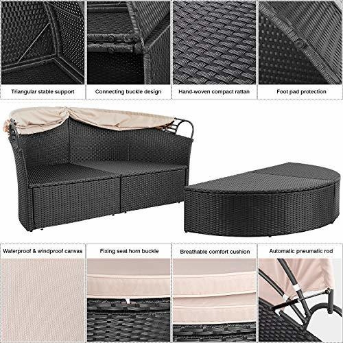 Devoko Muebles De Patio Al Aire Libre Redondo Daybed Con Dos