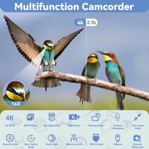 Videocámara Oiexi 4k Con Zoom Digital De 18x, Cámara Vloggin