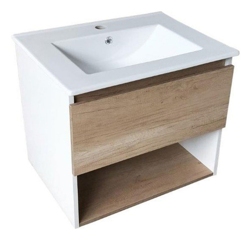 Mueble Baño Combinado Blanco Y Madera 59x45x50