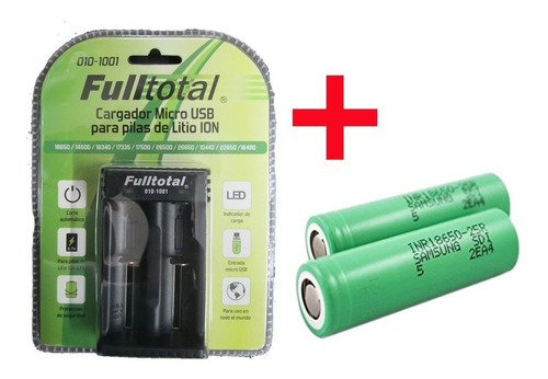 Kit Cargador Fulltotal  + 2 Baterias Inr-18650-25r