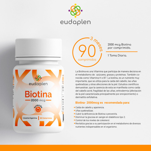 Eudaplen Kit X2 Biotina 2000mcg Cabello Uñas Piel X90c