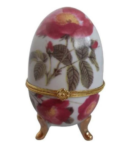 Ovo Porcelana Porta Jóias Pintado À Mão Estilo Fabergé Rosa
