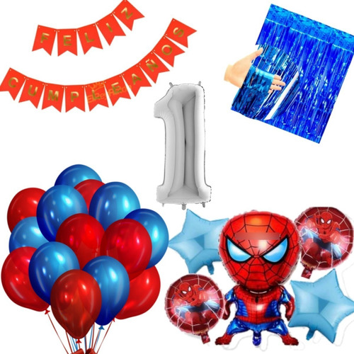 Kit Decoración Bombas Spiderman Globo 3d 65cm Feliz Cumple