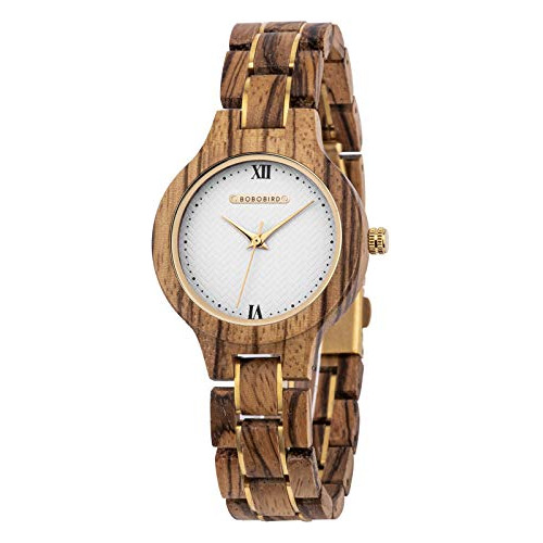 Reloj De Madera De Nuez Y Cebra Para Mujeres