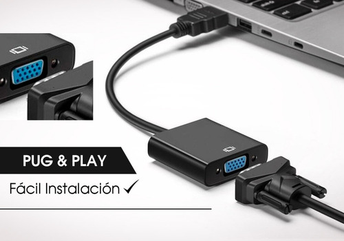 Imagen 3 de 9 de Cable Conversor Hdmi A Vga Full Hd Adaptador + Audio Sonido
