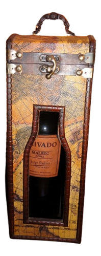 Caja Porta Botella De Vino En Madera, Con Botella Ornamental Beige (Usado)