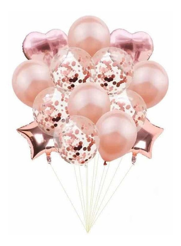 Imagen 3 de 3 de Set 14 Globos Metalizados Estrella Transparente Confetti