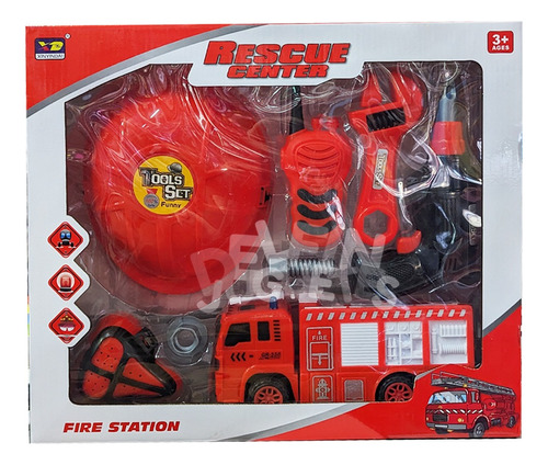 Mega Set Bomberos Herramientas Casco Taladro Camión