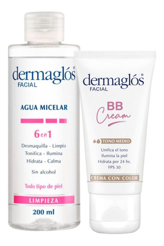 Kit Dermaglos Agua Micelar Desmaquillante + Bb Cream T.medio
