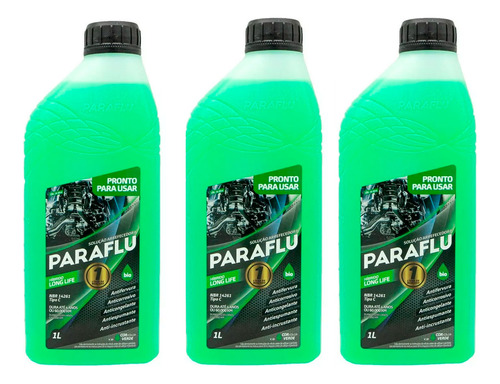 3 Fluído Para Radiador Paraflu Verde De 1 Litro Para Motos