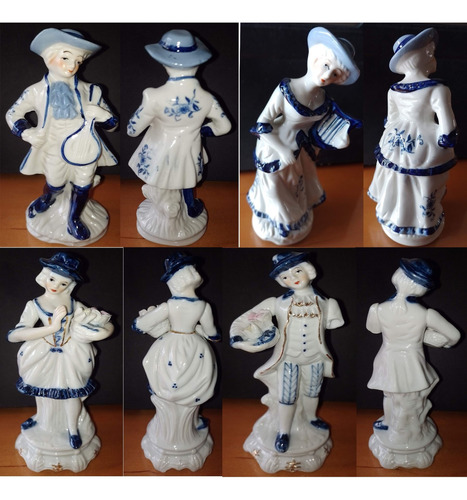 Pack De 4 Figuras De Porcelana (azul Con Blanco)