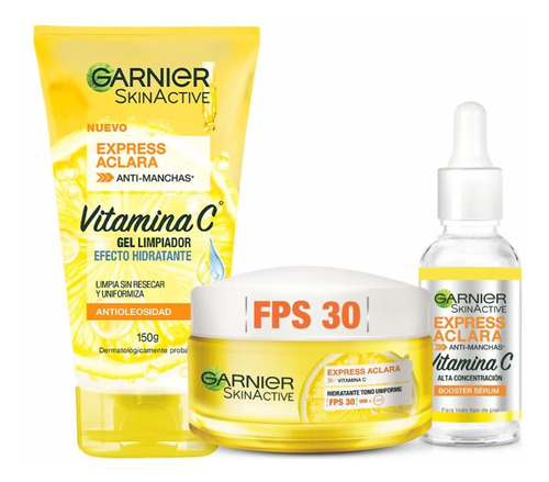 Pack Garnier Express Aclara: Serum + Crema + Gel Limpieza