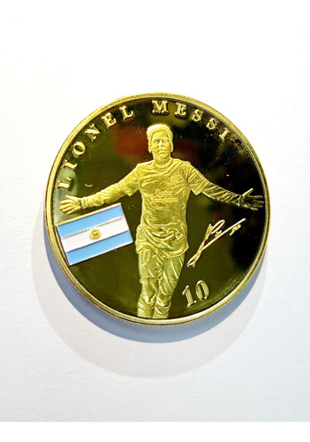 Moneda Lionel Messi Barcelona#10 Firmada Chapada En Oro-2022