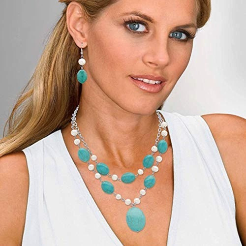Palm Beach Jewelry Aretes Y Collar De Plata De Tono Perla Cu