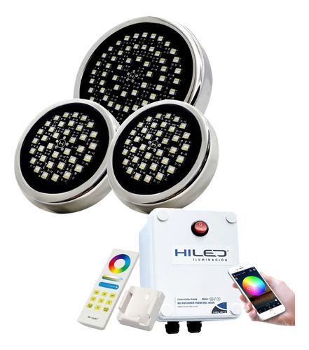 2 Luces Para Pileta 12w + 1 20w +fuente+control Remoto+wifi