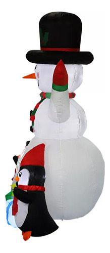 Inflable Navidad 180cm Muñeco Nieve Con Pinguinos Luces Led