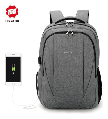 Mochila Tigernu Ejecutiva Para Notebook Gris T-b3399