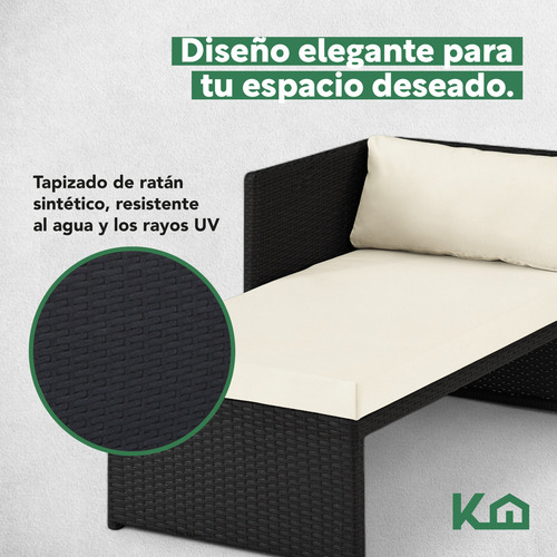 Sillas De Comedor Juego Sala Exterior Esquinera Derecha Beige Con Negro Mueble Ratán Con Mesa De Centro Con Vidrio Templado Resistente Al Agua Los Rayos Uv Para Patio, Terraza, Aire Libre