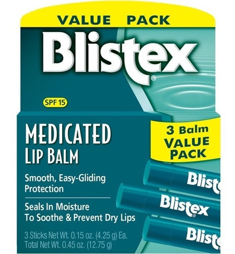 3 Blistex Medicated Lip Balm Spf 15, 3 Bálsamos Por Paquete