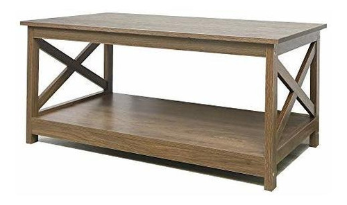 Farmhouse Moderna Mesa De Café De Madera Con Estante De 2 Ni