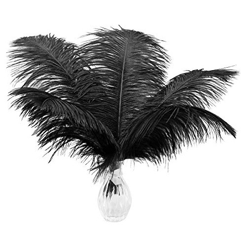 Plumas De Avestruz Naturales Color Negro, Paquete De 24