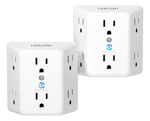 Lencent Multi Plug 6 Outlet Extender, 2 Pack Surge Protector