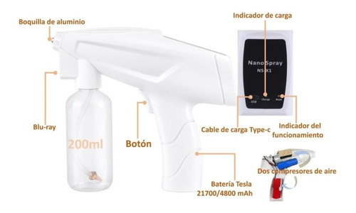 Imagen 4 de 5 de Pistola Inalambrica Uv Desinfectante Sanitizante Nano Spray