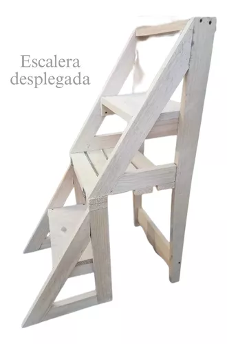 Silla - Escalera Plegable En Madera Maciza De Pino Estufado