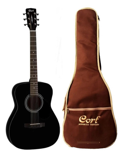 Guitarra Acústica Cort Af510 Bks Negra Con Funda Original.