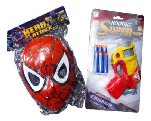 Máscara De Spiderman Combo  + Lanzador De Dardos Foami 