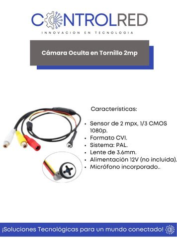 Cámara Oculta Espía Tornillo 2mp Fullhd 1080p Micrófono Cctv Negro