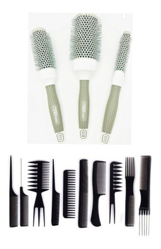 Set 3 Cepillos Térmicos Brushing Alisado + 10 P Peinetas