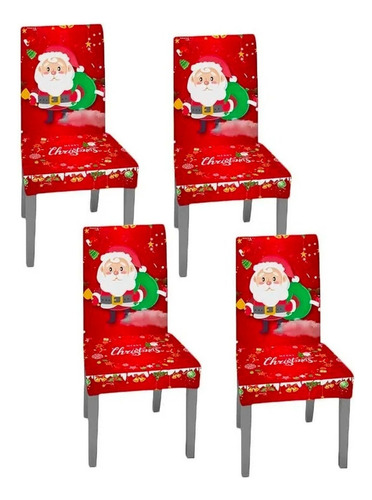 Qw1 4 Fundas Sillas Comedor Asiento Navideños Santa