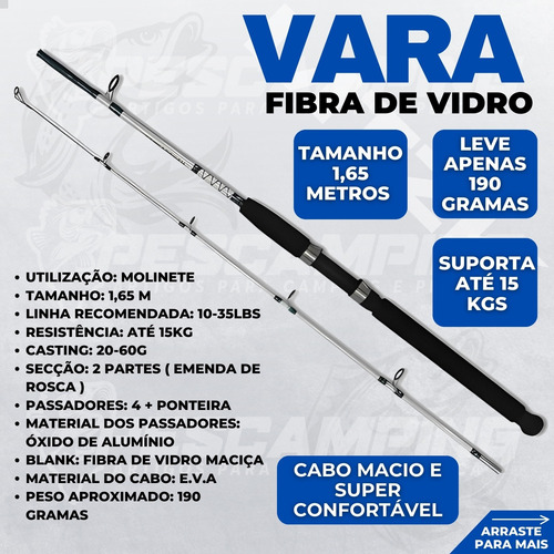 Kit De Pesca Vara Maciça 35 Lbs + Molinete 4000 E Linha 100m Aleatória
