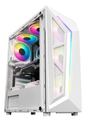 Gabinete Gamer Atx, Branco C/ 4 Fans, Rgb, Fita Led Em Vidro