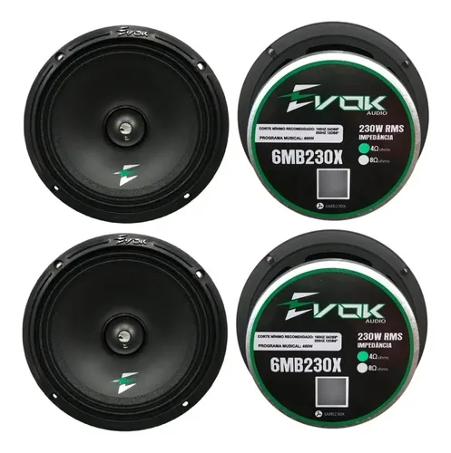 Kit 4 Falantes Medio Grave Evok Audio 6'' Mb230x 230w 4 Ohms