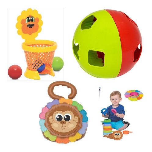 3 Brinquedo Didático Empilha Baby Macaco + Basketball + Bola