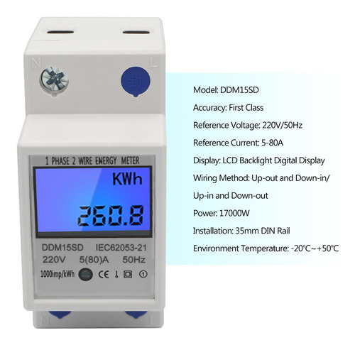 Imagem 2 de 6 de Medidor De Energia De Trilho Din De Fase Monofásica 5-80a