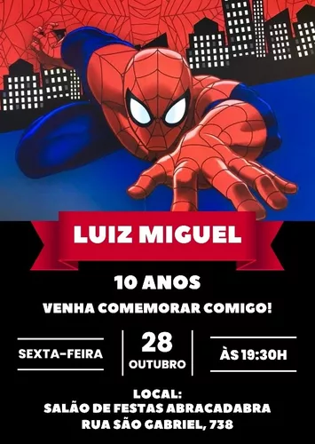 Convite Homem Aranha Digital Online Virtual Festa Whatsapp